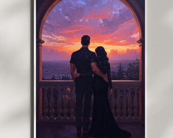 Sunset Cityscape Wall art print | Romantasy Couple | ACOTAR inspired | Digital Download