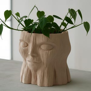 Mother Nature Tree Stump Head Pot | Recycled 3D Printed Wood | Rustic Indoor Planter | Unique Boho Plant Gift