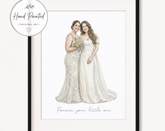 Custom Bride and Mother Portrait, Mother and Daughter Watercolor Drawing, Mother of bride wedding portrait, Mother Of The Bride wedding Gift