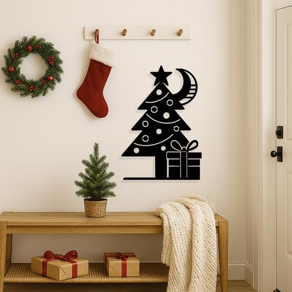 Bauhaus-Weihnachtsbaum - Geometrische Stahl-Feiertags-Wandkunst