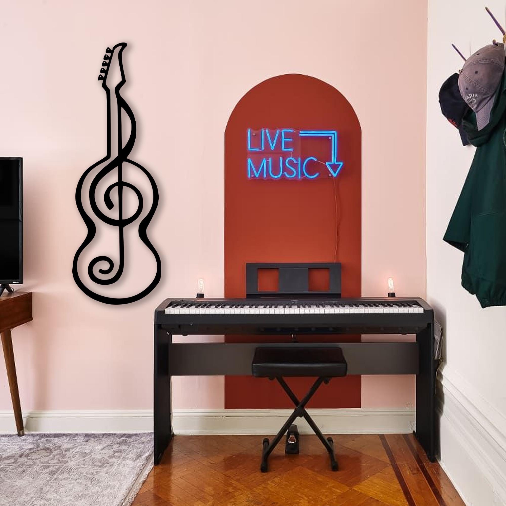 Violin Treble Clef Metal Wall Art – Modern Music Room Interior Design ...