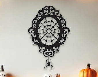 Gothic Spider Web Wall Art: Steel Halloween Haunted House Decor