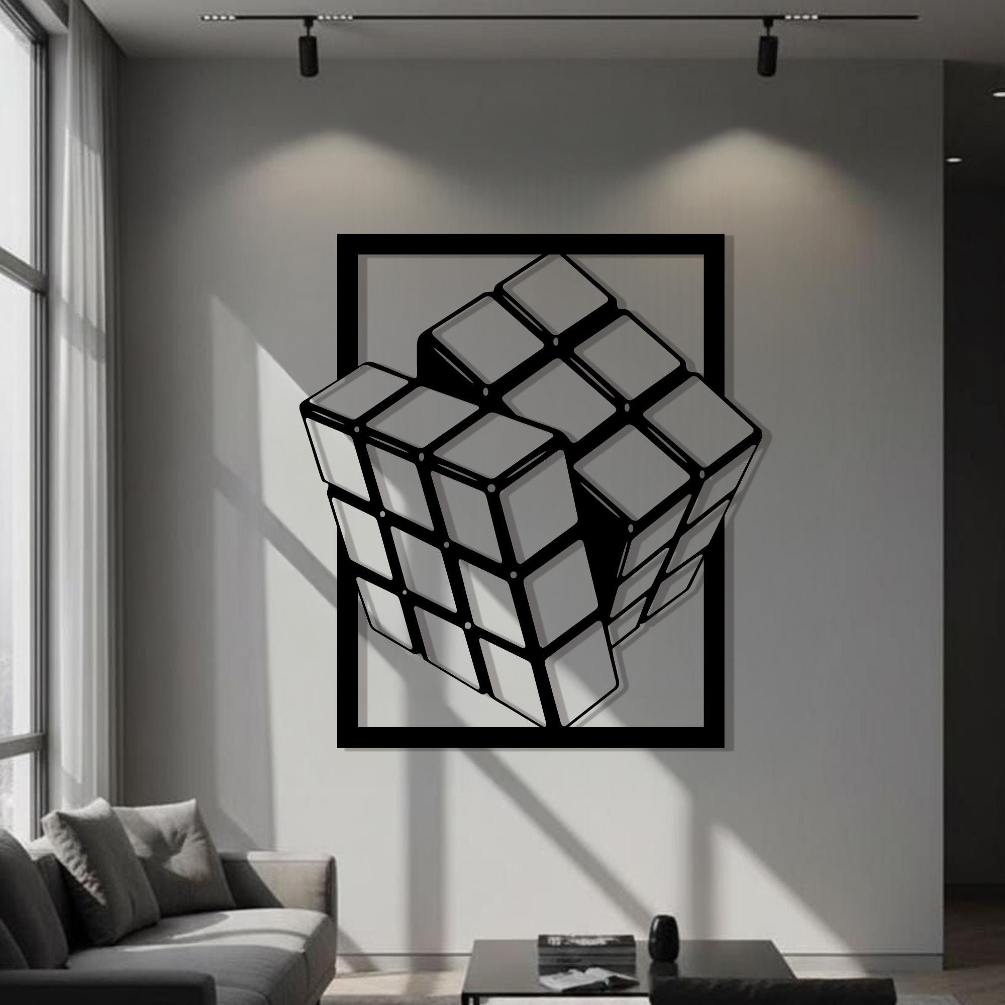 Magic Puzzle Cube Metal Wall Art – Rubik’s Inspired Geometric Illusion ...