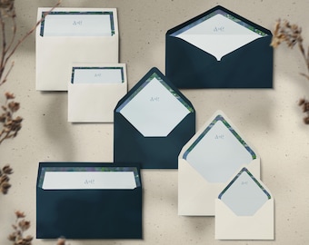 Envelope Liners, Claude Monet, Water Lilies, Monogram, Canva Template, Multiple sizes, Alice Collection