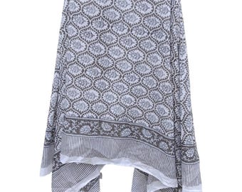 Handblockdruck-Baumwoll-Pareo, grauer Sarong, Boho-Strandwickel-Blumensarong