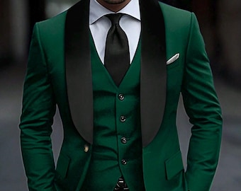 Bespoke Green Tuxedo Suit: Tailored Slim Fit Wedding Suit Groom Prom Attire