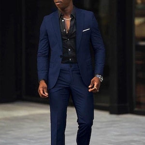 Bespoke Blue Two-Piece Suit with Black Shirt: Slim Fit Prom & Beach Party