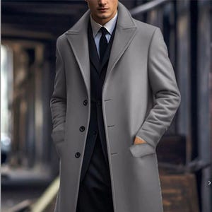Men&#39;s Windproof Wool Light Gray Color Overcoat 3 button High-Quality Winter Outerwear Breathable Tweed Trench Coat Long Jacket