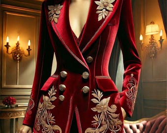 Embroidered Velvet Pant Suit: Bespoke Women's Blazer & Trousers