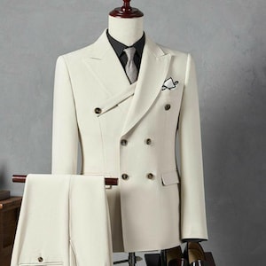 Bespoke Luxury Tweed Double Breasted Suit Men&#39;s- Slim Fit Suit Business and Formal Wear Elegant Suit for men Groom wear and Prom Outfit