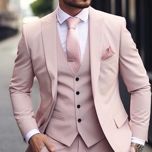 Bespoke- Peach Three Piece suit- Tailored Groom Suit , Premium Fabric Custom Suit for men , Wedding , Dinner, Beach Party Bespoke for men