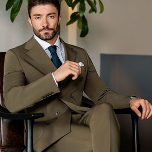 Bespoke Luxury Tweed Double Breasted Suit Men&#39;s- Slim Fit Suit Business and Formal Wear Elegant Suit for men Groom wear and Prom Outfit