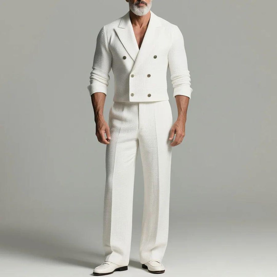 Offset Suits Bespoke - Off-white Double Breasted Suit: Slim Fit Wedding, Business ...