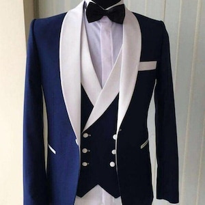 Bespoke- Luxury Royal Blue Tuxedo with White Lapel Royal blue Tuxedo Tailored Groom Suit, Slim Fit suit, Customize Suit Blue Luxury Tuxedo