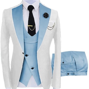 Bespoke Sky Blue Wedding Suit: Handmade Slim Fit Tuxedo