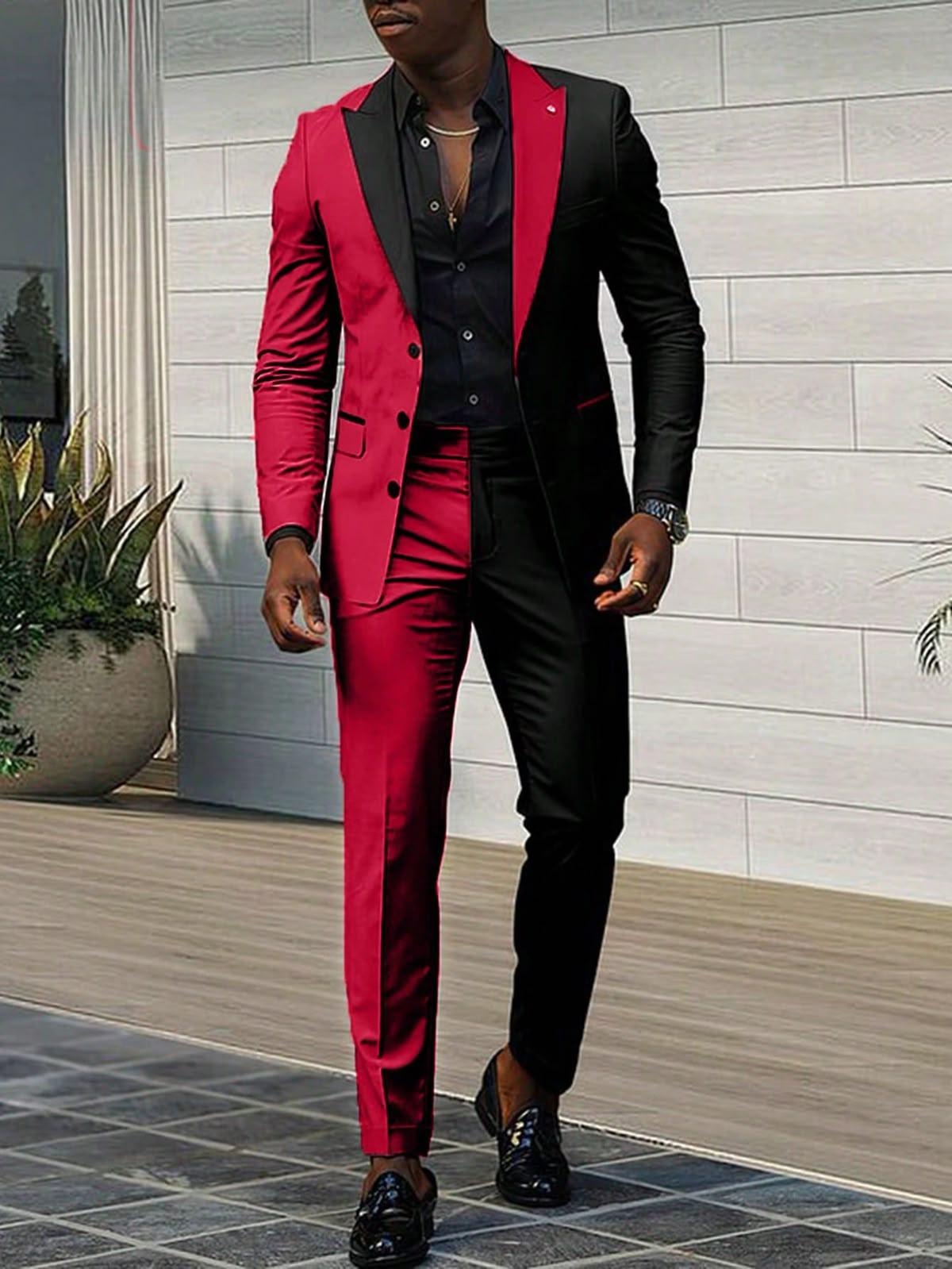Bespoke Black Dark Red Suit With Black Shirt Slim Fit Formal Wear 