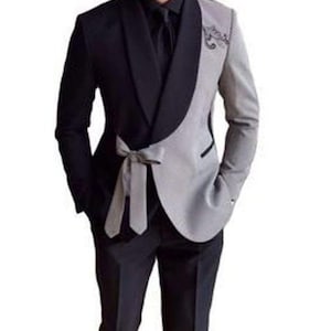 Bespoke-Luxury Black & Gray Double Breasted Suit. Business Suit Men , Wedding, Tailored Groom Suit, Customize Suit men Stylish Suit men