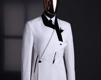 White Double Breasted Suit: Slim Fit Wedding, Business, & Prom