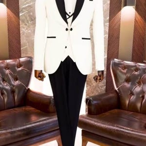 Bespoke Off-White Luxury Tuxedo- Tailored Tuxedo Groom Suit, Customize Suit Wedding dinner Party Beach Party Tuxedo Luxury and Royal Fabric
