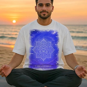 Unisex OVERSIZED T-Shirt – Third Eye Chakra Ajna Mandala | I See Clearly Beyond Illusion | Intuition Spiritual Energy Tee