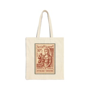 Vintage Tunisian Stamp Tote Bag | Retro Pomegranate Art, Republic of Tunisia Print, North African Heritage Gift, Cultural Canvas Bag
