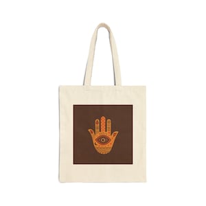 Hamsa Hand Tote Bag, Hand of Fatima Design for Protection, Middle Eastern and North African Evil Eye Symbol, Boho Cultural Accessory