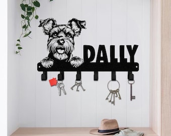 Schnauzer Key Holder, Dog Leash Hanger, Metal Key Rack, Schnauzer Wall Hook, Custom Pet Lover Gift