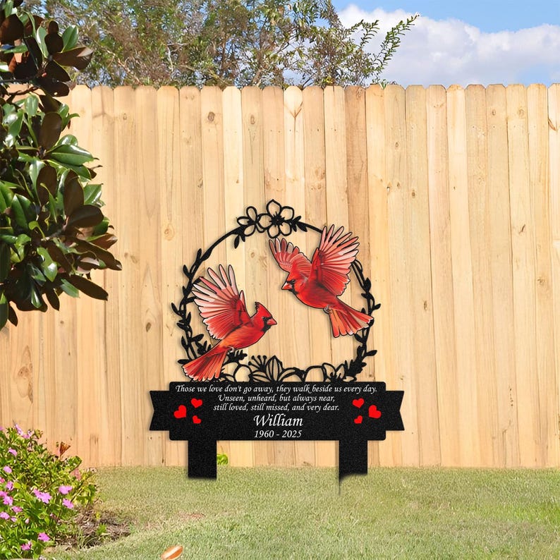 Personalized Couple Cardinal Memorial Sign, Custom Red Bird Grave ...
