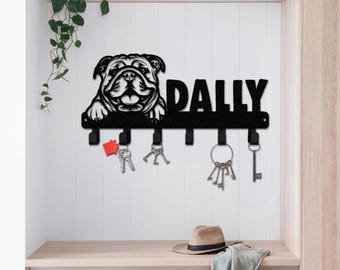 English Bulldog Key Holder, Bulldog Wall Hook, Dog Leash Hanger, Metal Key Rack, Bulldog Lover Gift