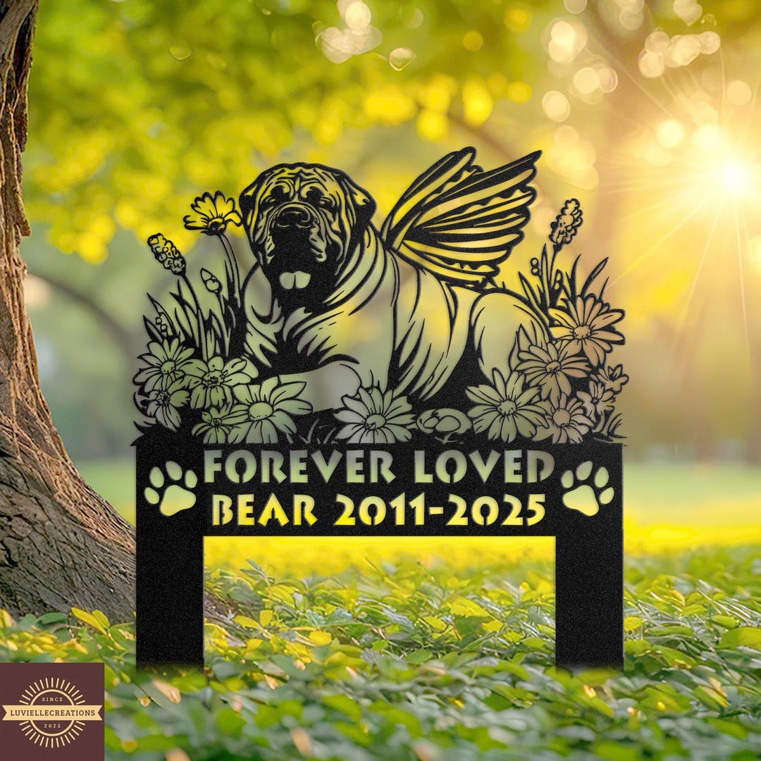 Personalized Angel English Mastiff Memorial Sign, Custom Dog Grave ...