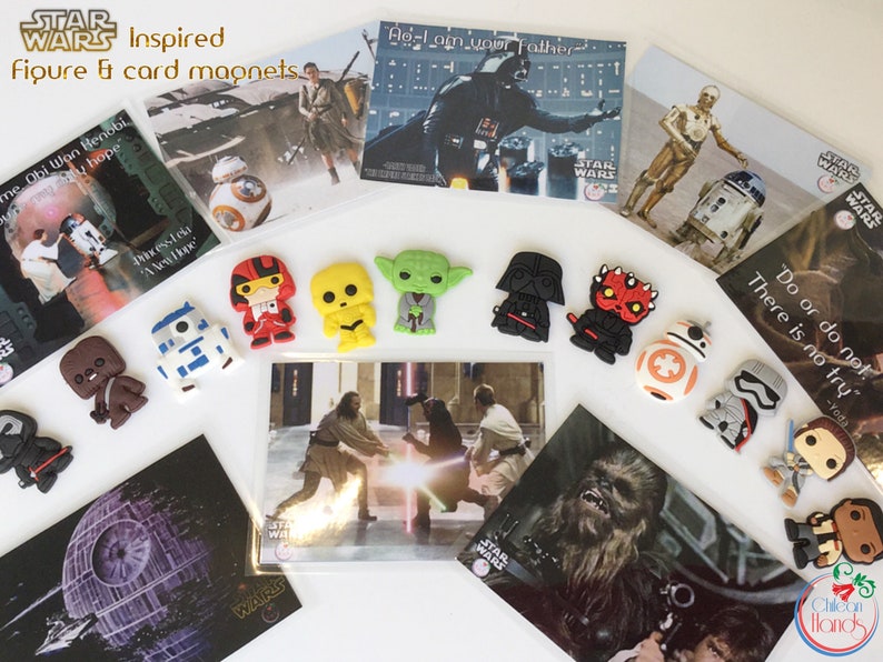 12 pcs Star Wars Inspired pvc Fridge magnets plus two magnet cards NEW