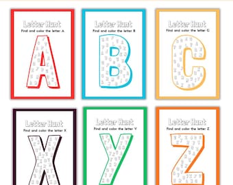 Letter hunt ,alphabet  ABC Flashcads , Montessori Educational Toddler Preschoolers Printables , Homeschool Resources For Kids ,A4 PDF