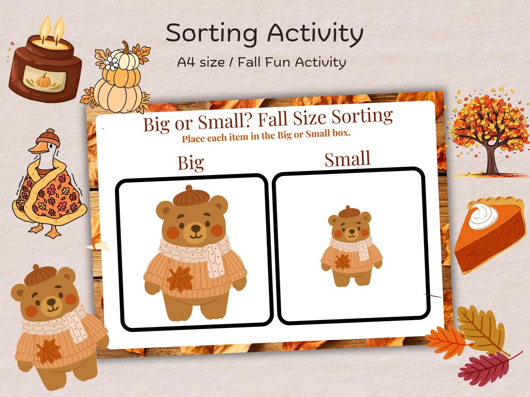Fall Activities Printable for Toddlers | Big Vs Small Sorting Game ...