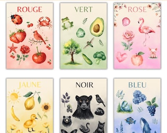 French Color Flashcards , Nature cards ,  Educational Preschool Printable , Classroom Playroom Decor , Montessori Early Learning .