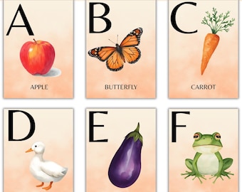 Tarjetas grandes del alfabeto de la naturaleza, tarjetas didácticas del alfabeto, materiales educativos Montessori para niños en edad preescolar, recursos de educación en casa para niños, PDF A4