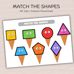 Shape Matching Activity , Printable Toddler Busy Book, Preschool Learning Worksheet , Special Needs Visual Learning Tool , Early Math Skills