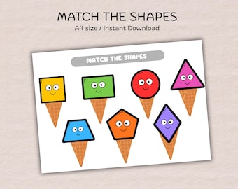 Shape Matching Activity , Printable Toddler Busy Book, Preschool Learning Worksheet , Special Needs Visual Learning Tool , Early Math Skills
