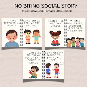 No biting Social Story , Toddler Behavior Cards , Self Regulation, Emotional Learning Skills , Autism Friendly,PDF Digital Instant Download