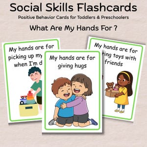 Montessoripedagogiska flashcards, positivt beteende, mjuka händer, självreglering för småbarn, barn och förskolebarn, hemundervisning, PDF