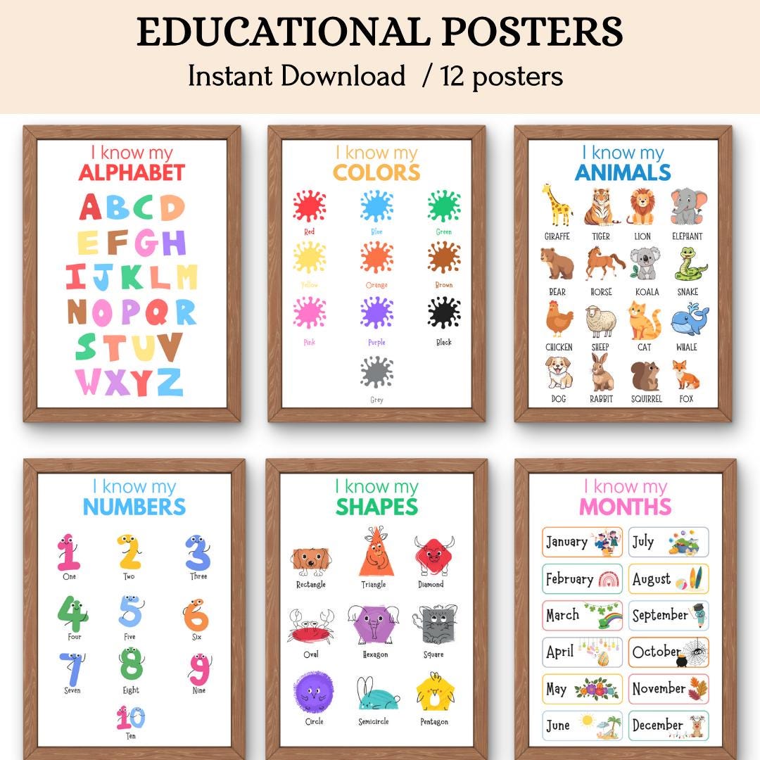 Toddler Preschool Educational Posters, Set of 12 Classroom Prints ...