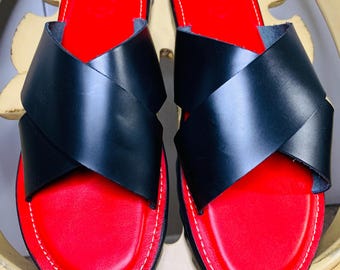 Handmade Genuine Leather Men's Slippers - Open Toe Slippers,indoor and outdoor use.