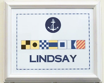 Your Name in Nautical Flags       Personalized Artwork for Beach Decor  Boat Name   Baby Name in Signal Flags     Coastal Decor