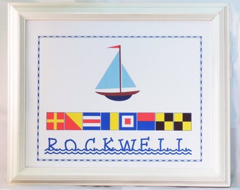 Nautical Flag Print with Child's name.       Personalized.      Baby Name.         Beach or Nautical Decor.        Child's room. Boat Theme.