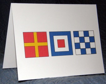 Initials in Nautical Flags, Boating Flag cards, Personalized gift, beach decor gift, Lake weekend gift.