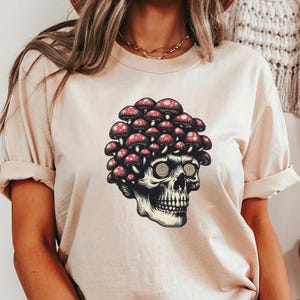 Mushroom Skull Shirt,Gift for her,Mushrooms Over Mortals,Vintage Plant Shirt,Halloween Mushroom Skull Shirt,cozy nature lover t-shirt