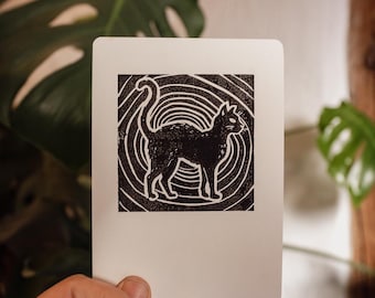 Katze – Original Linoldruck auf Kraftpapier| Handgemachter Kunstdruck