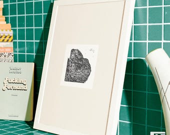 Jemenchamäleon– Original Linoldruck auf Hahnemühle | Handgemachter Kunstdruck | Unikat