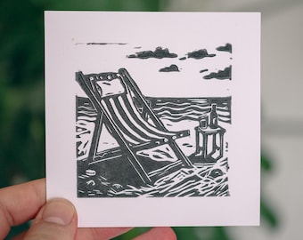 Strandpause – Original Linoldruck auf Hahnemühle | Handgemachter Kunstdruck | Unikat