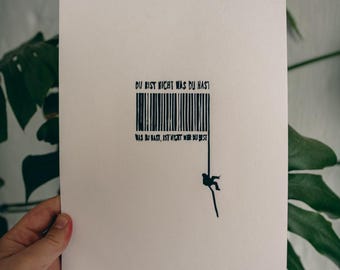 Barcode – Original Linoldruck auf handgeschöpften Papier | Handgemachter Kunstdruck | Unikat