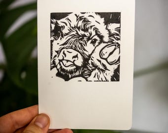 Highlandcow– Original Linoldruck auf Kraftpapier| Handgemachter Kunstdruck